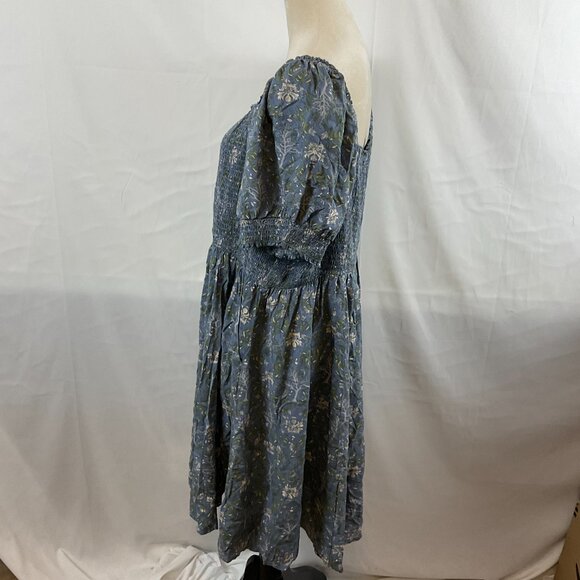 Outlander Torrid Dress 3 Blue White Green Floral Smocked Puff Sleeve Pockets - Picture 5 of 12